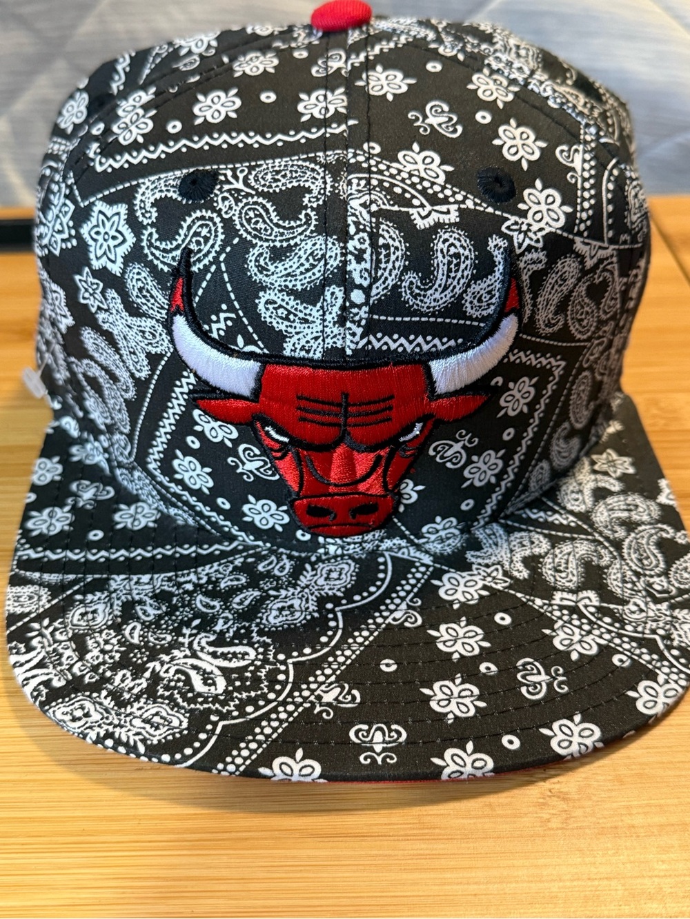 Chicago Bulls Adidas Black Bandana Print Snapback with Red Bulls Logo